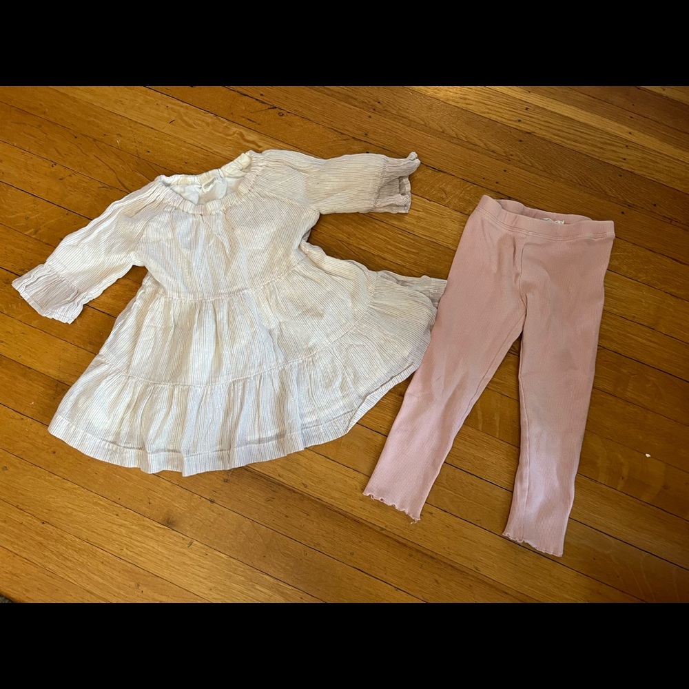 Sparkly Tunic Dress with pink ribbed leggings set